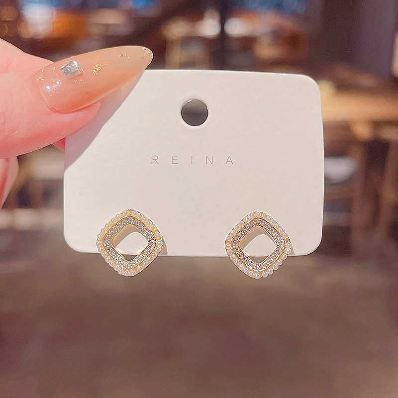 925 Perak Jarum Geometris Fashion Berlian Mutiara Anting Wanita Ear studs