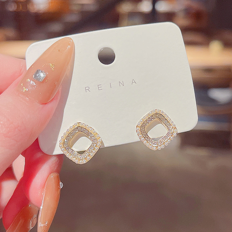 925 Perak Jarum Geometris Fashion Berlian Mutiara Anting Wanita Ear studs