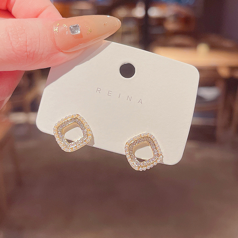 925 Perak Jarum Geometris Fashion Berlian Mutiara Anting Wanita Ear studs