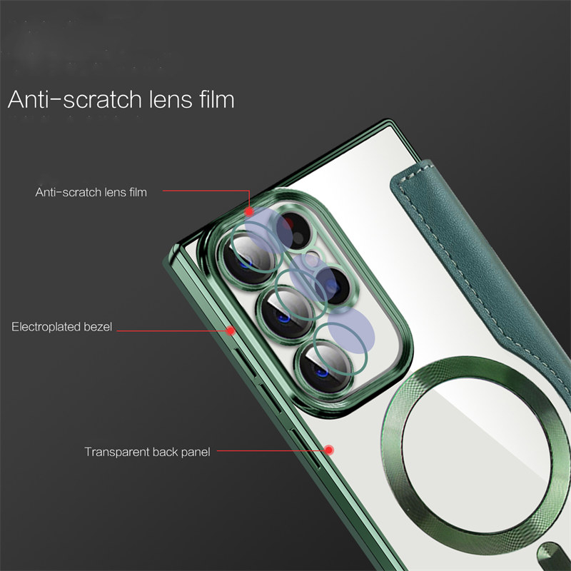 High-end Plating Lembut Tepi Flip Kulit Case Samsung S23 Ultra S23 Plus S23 Perlindungan Casing Magnetic Charge Cover