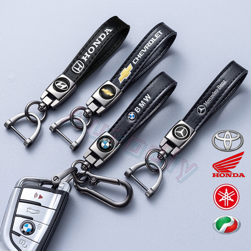 Gantungan Kunci Kulit Mobil Motor Yamaha Honda Fashion Creative Logo Keychain Logo Mobil Liontin Logam