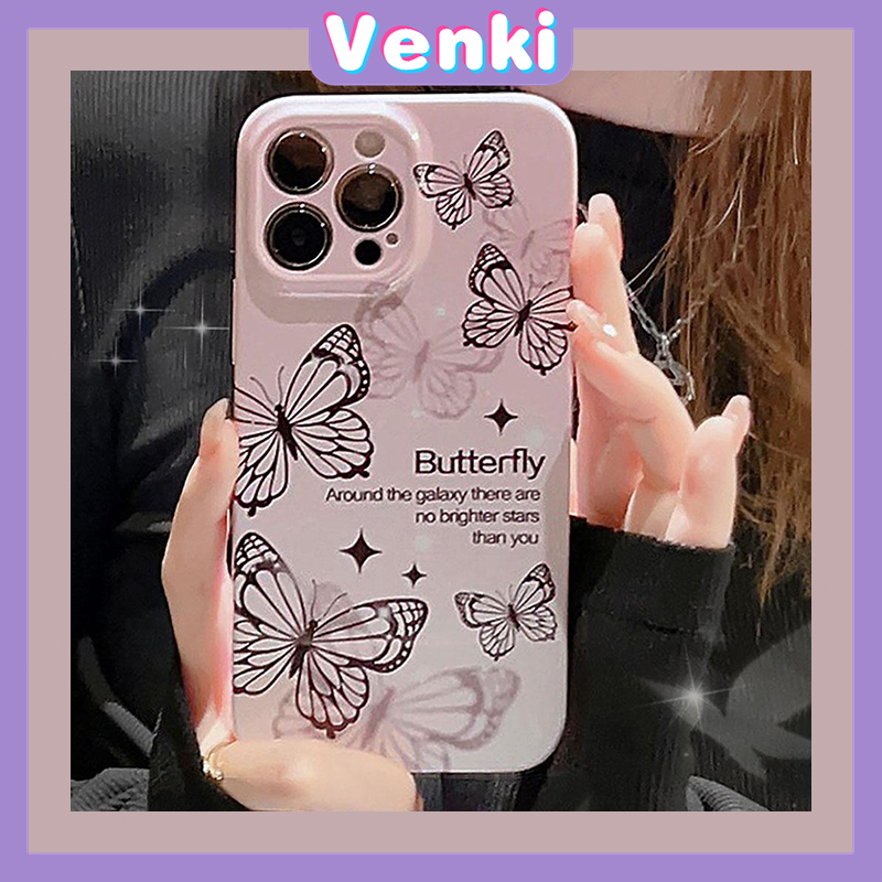 Venki - For iPhone 11 iPhone Case Black Glossy Soft Case TPU Shockproof Camera Cover Protection Butterfly Compatible with iPhone 14 13 Pro max 12 Pro Max xr xs max 7Plus 8Plus