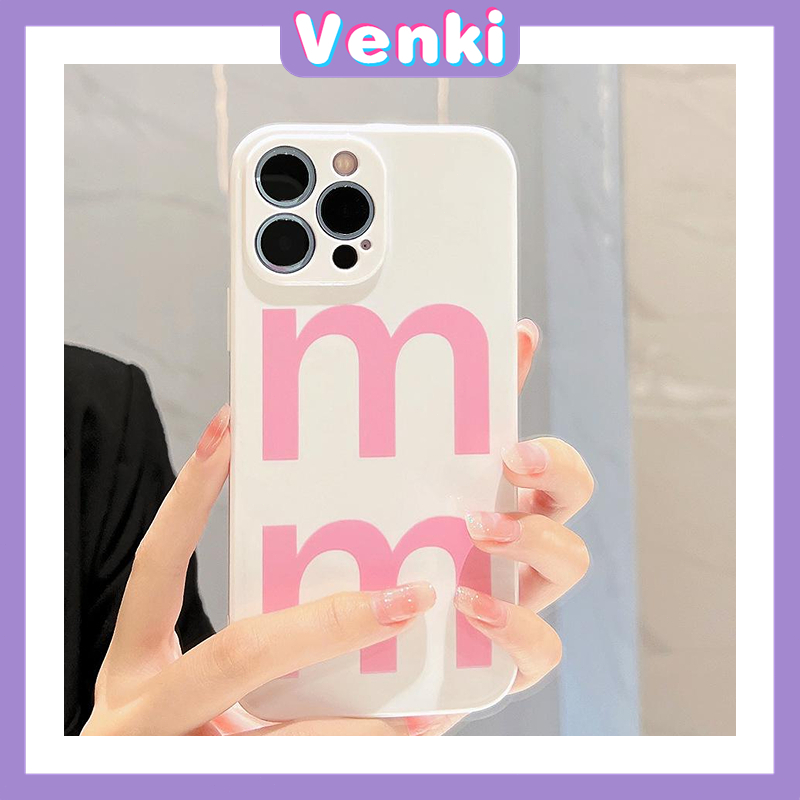 VENKI - For iPhone 11 iPhone Case Film TPU Soft Case White Glossy Simple Pink Letters Camera Protection Shockproof Compatible with iPhone 14 13 Pro max 12 Pro Max xr xs max 7 8Plus