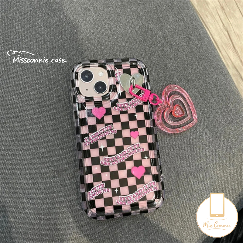 Cinta Hati Kotak-Kotak Telepon Case Kompatibel Untuk IPhone 7Plus XR 11 14 13 12 Pro MAX 6 6S Plus X XS MAX INS Bunga Segar Pasangan Lembut TPU Airbag Shockproof Clear Back Cover