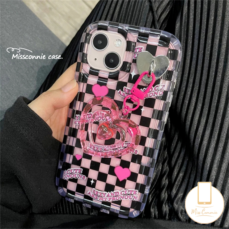 Cinta Hati Kotak-Kotak Telepon Case Kompatibel Untuk IPhone 7Plus XR 11 14 13 12 Pro MAX 6 6S Plus X XS MAX INS Bunga Segar Pasangan Lembut TPU Airbag Shockproof Clear Back Cover