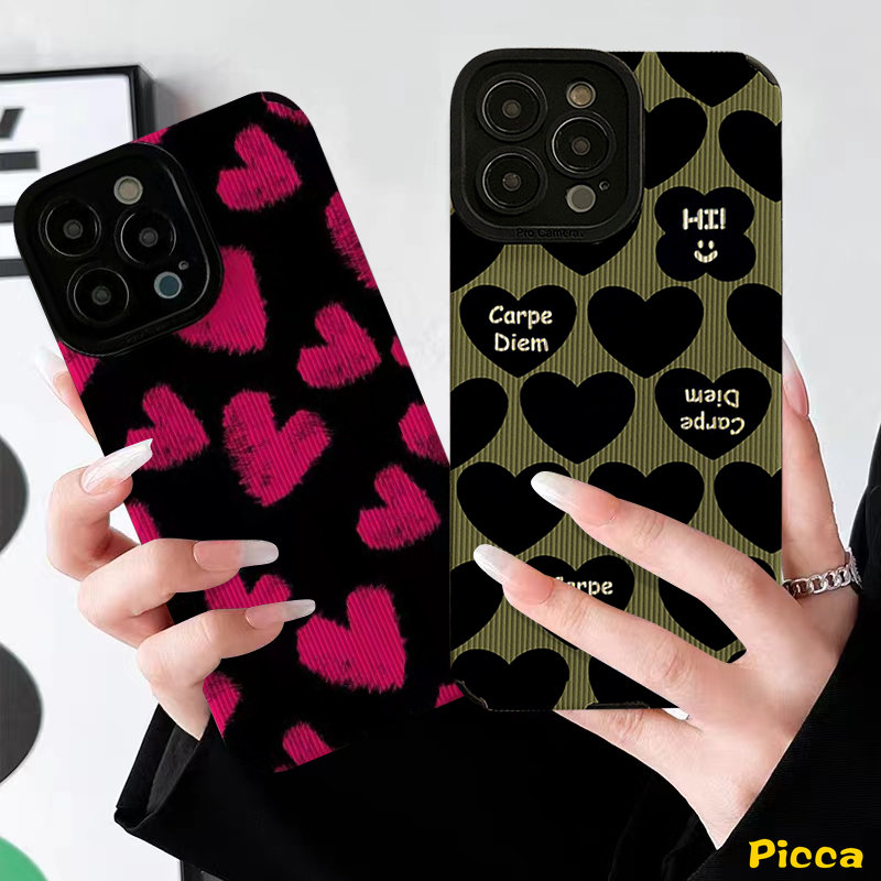 IPHONE Retro Fashion Rose red Love Heart Phone Case Kompatibel Untuk Iphone7 8 Plus11 13 14 12 Pro MAX X XR XS MAX 7Plus Silicon Shockproof Mewah Tekstur Kulit Lembut Tpu Cover