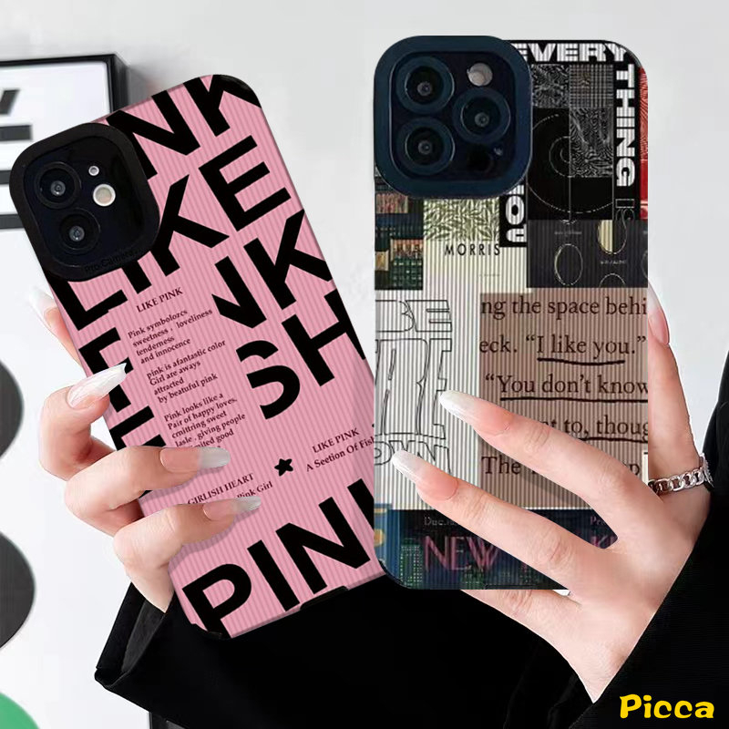 IPHONE Retro Trendi Merek Sederhana Pink Huruf Inggris Case Kompatibel Untuk Iphone14 11 13 12 Pro MAX 7Plus XR X7 8 Plus XS MAX Tekstur Kulit Mewah Lembut Silicon Phone Cover