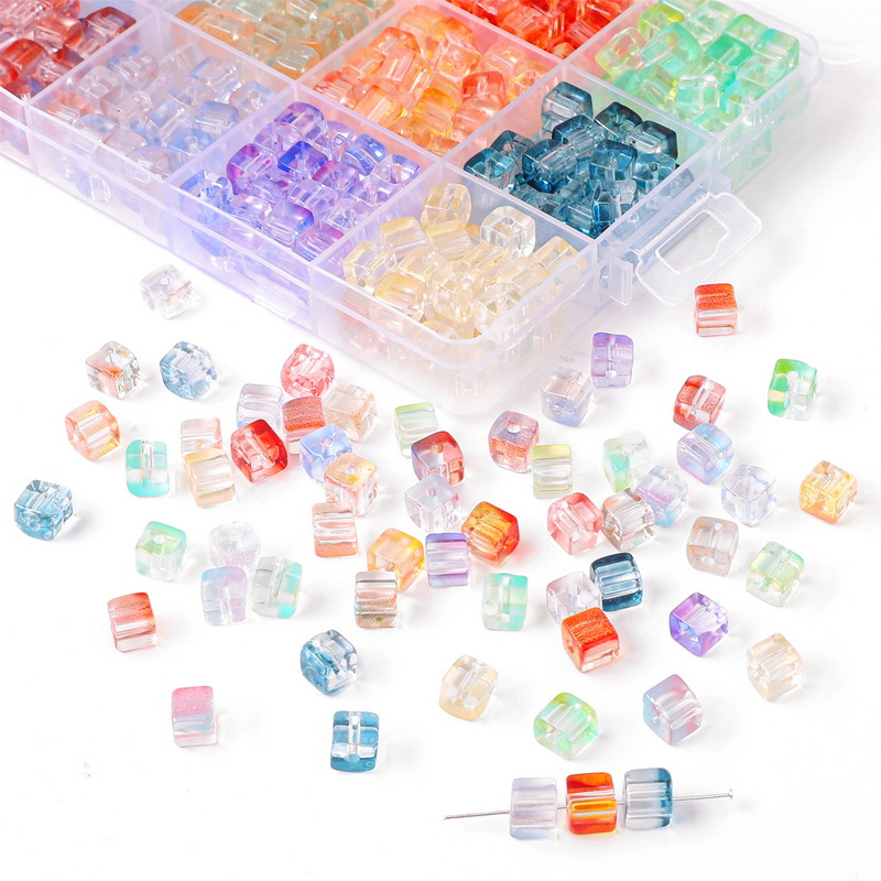 Manik-manik Kaca Persegi Gradasi Warna-Warni Transparan Aksesoris Perhiasan Untuk Membuat Tangan DIY