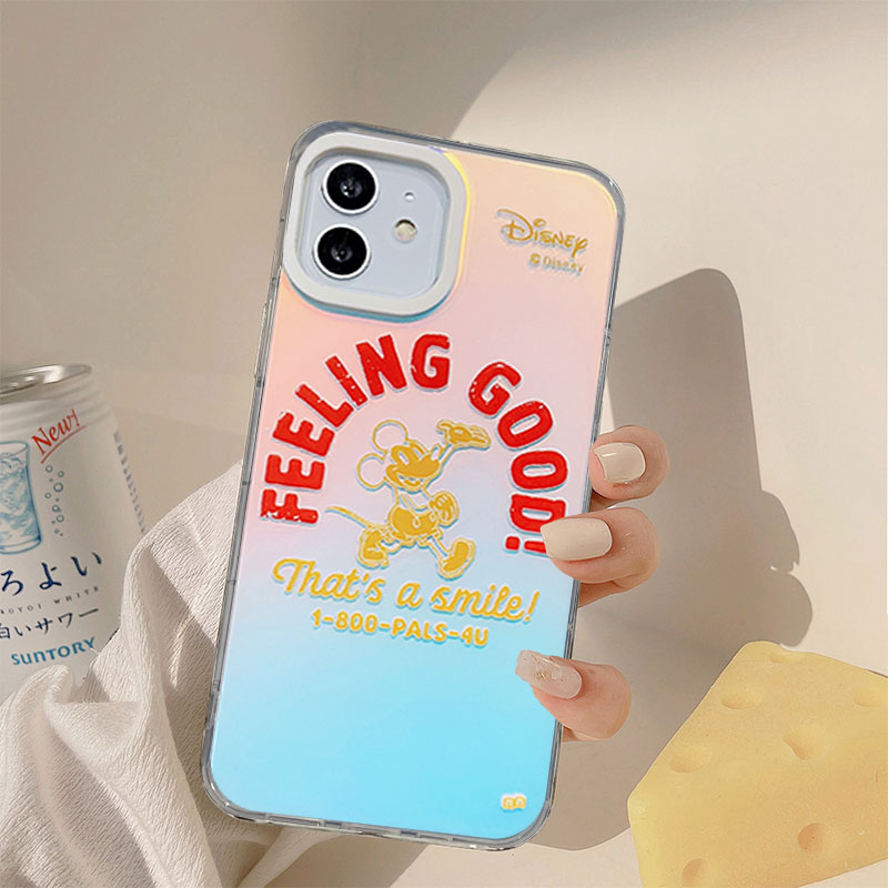 Compatible For IPhone 14 13 12 11 Pro Max X XR Xs Max 8 7 Plus SE 2020 Kompatibel Untuk Kartun Mouse Dog IMD Laser Gradiasi Ponsel Case TPU Lembut Shockproof Cover Pelindung