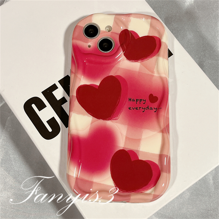 Compatible For IPhone 14 13 12 11 Pro Max X XR Xs Max 8 7 6s Plus SE 2020 Kompatibel Untuk Merah Cinta Hati Gelombang Casing Ponsel TPU Silicon Lembut Cover Pelindung