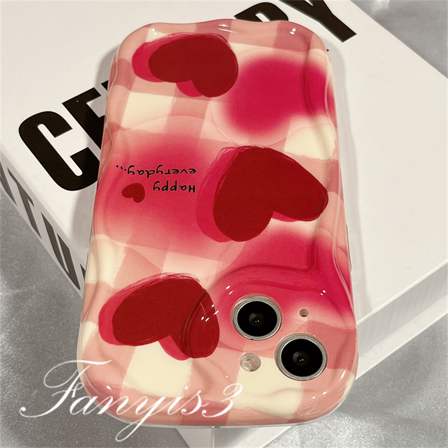Compatible For IPhone 14 13 12 11 Pro Max X XR Xs Max 8 7 6s Plus SE 2020 Kompatibel Untuk Merah Cinta Hati Gelombang Casing Ponsel TPU Silicon Lembut Cover Pelindung