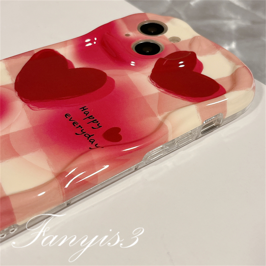Compatible For IPhone 14 13 12 11 Pro Max X XR Xs Max 8 7 6s Plus SE 2020 Kompatibel Untuk Merah Cinta Hati Gelombang Casing Ponsel TPU Silicon Lembut Cover Pelindung