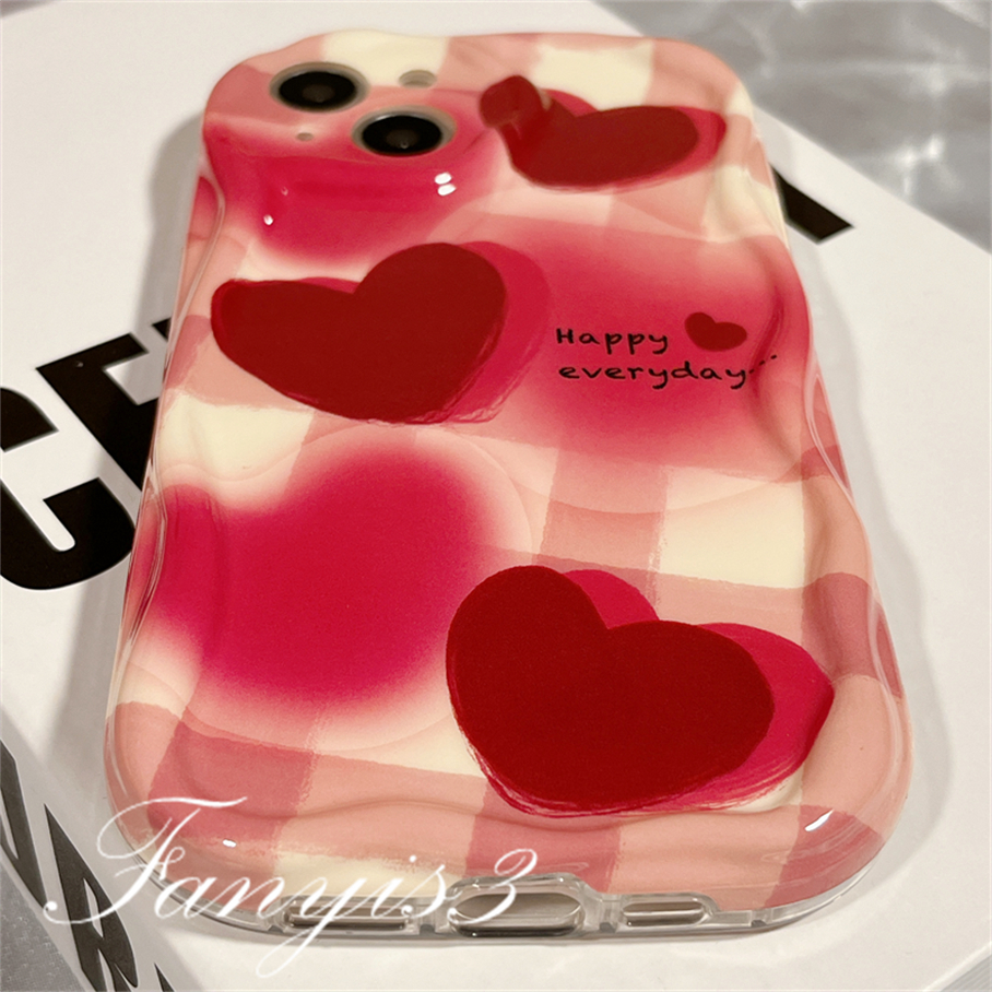 Compatible For IPhone 14 13 12 11 Pro Max X XR Xs Max 8 7 6s Plus SE 2020 Kompatibel Untuk Merah Cinta Hati Gelombang Casing Ponsel TPU Silicon Lembut Cover Pelindung