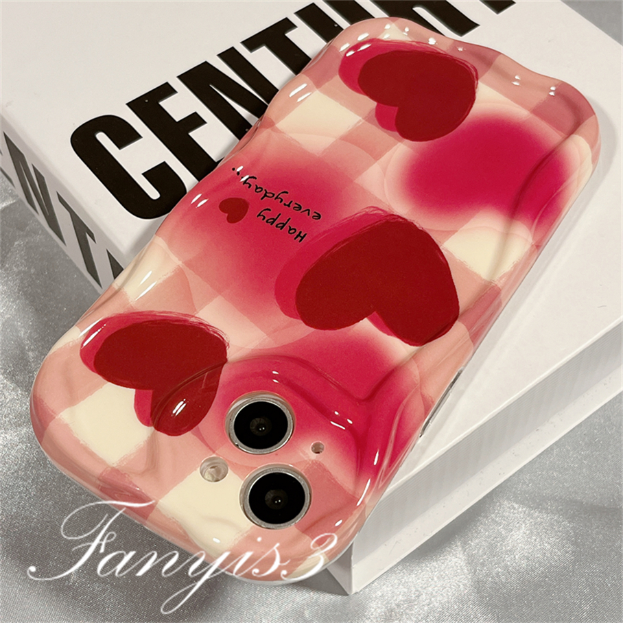 Compatible For IPhone 14 13 12 11 Pro Max X XR Xs Max 8 7 6s Plus SE 2020 Kompatibel Untuk Merah Cinta Hati Gelombang Casing Ponsel TPU Silicon Lembut Cover Pelindung