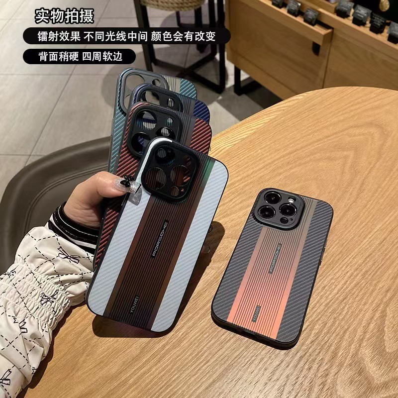 High quality new style!! 360 ° higher than 0.3 phone protective case  FOR iPhone 14 13 12 Pro Max Porsche Gradient Carbon Fiber All Inclusive Anti Drop Suitable Laser Phone Case