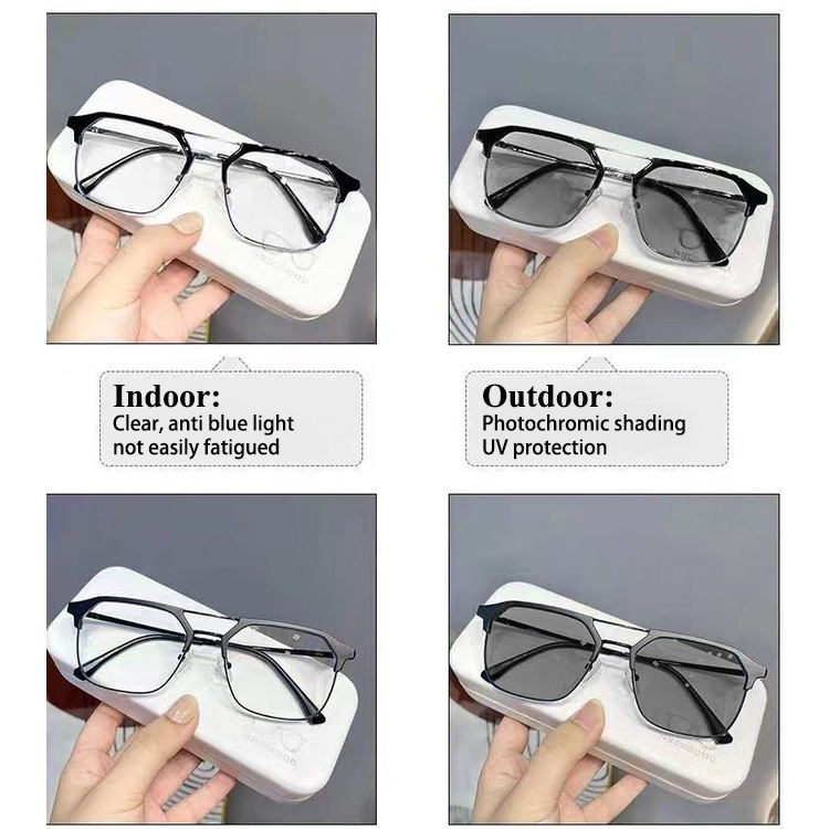 Kacamata Minus Anti Radiasi Fashion Photochromic Pria Wanita Metal Double Beam Frame