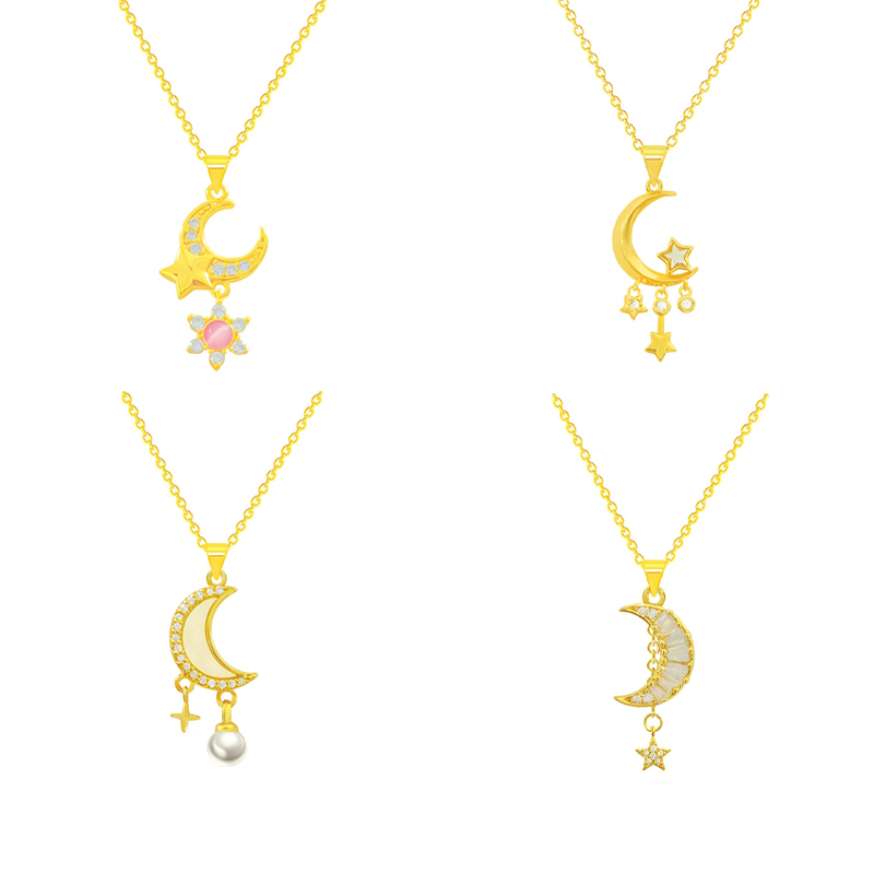 Xiaoboacc Kalung Rantai Klavikula Bintang Dan Bulan Bahan Titanium Steel Untuk Wanita