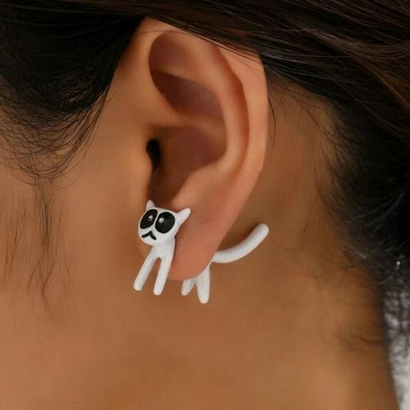 Anting Jarum Silver S925 Dengan Cinta Berlian Simpul Busur Kucing Kecil Anting Minimalis Untuk Hadiah Perempuan