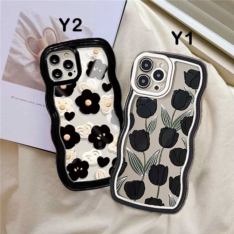 Soft Case VIVO Y02 Y16 Y35 Y22 Y15s Y15A Y01 V25e Y21 Y33s Y20 Y21A Y12 Y12s Y15 Y91C Y1s Y17 Y30 Y11 Y12i Y95 Y50 Y53S Embossed Motif Bunga Berlian Check Tepi Bergelombang Bening Cover