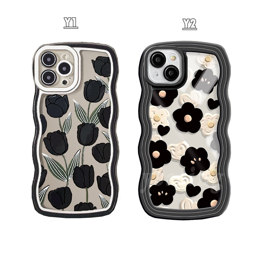 Soft Case VIVO Y02 Y16 Y35 Y22 Y15s Y15A Y01 V25e Y21 Y33s Y20 Y21A Y12 Y12s Y15 Y91C Y1s Y17 Y30 Y11 Y12i Y95 Y50 Y53S Embossed Motif Bunga Berlian Check Tepi Bergelombang Bening Cover