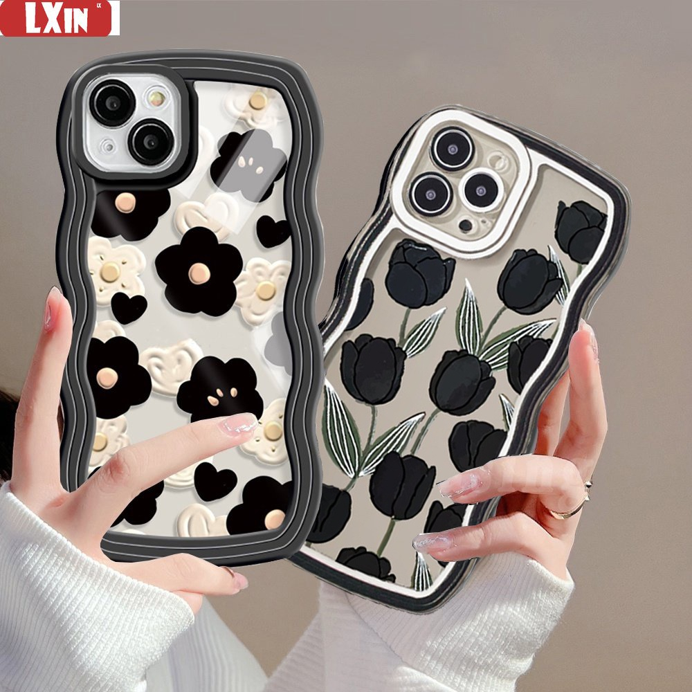 Soft Case Samsung A14 5G A04e A04 A04s M23 A23 A13 A03s A03 A22 A12 A32 A31 A02s A21s A10S A20 A52 A52s A30s A51 A71 M22 M32 Embossed Motif Bunga Diamond Check Tepi Bergelombang Bening Sarung Telepon