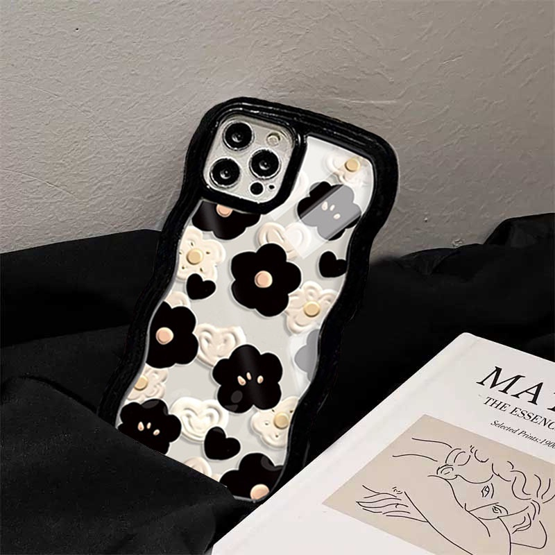 Soft Case Redmi Note 12 Note11 Pro Note11S Redmi A1 10C 10A 10 9C 9A 9T Note10 5G 10s Note9 Note8 Poco M5S X3 NFC M3 Redmi A1 Timbul Bunga Berlian Check Pattern Wavy Edge Clear Phone Cover