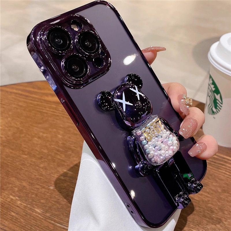 IPHONE Casing stand Beruang violent plating Mewah Untuk Iphone11 12 13 14 Pro Max14 plus Perlindungan shockproof Transparan Lembut Penutup Belakang