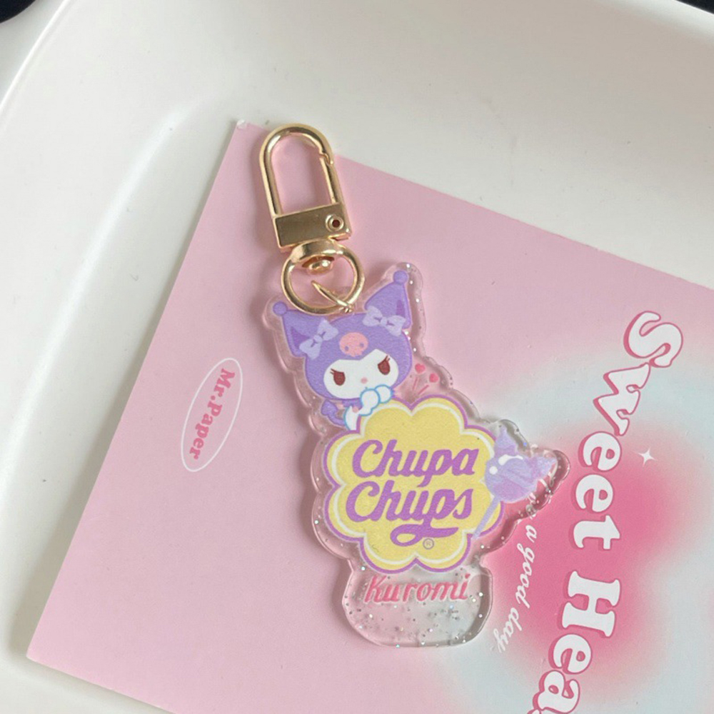 Sanrio Cinnamoroll Kuromi My Melody Hello Kitty Pendent Cartoon Cute Glitter Keychain Anime Gantungan Kunci Akrilik Dekorasi