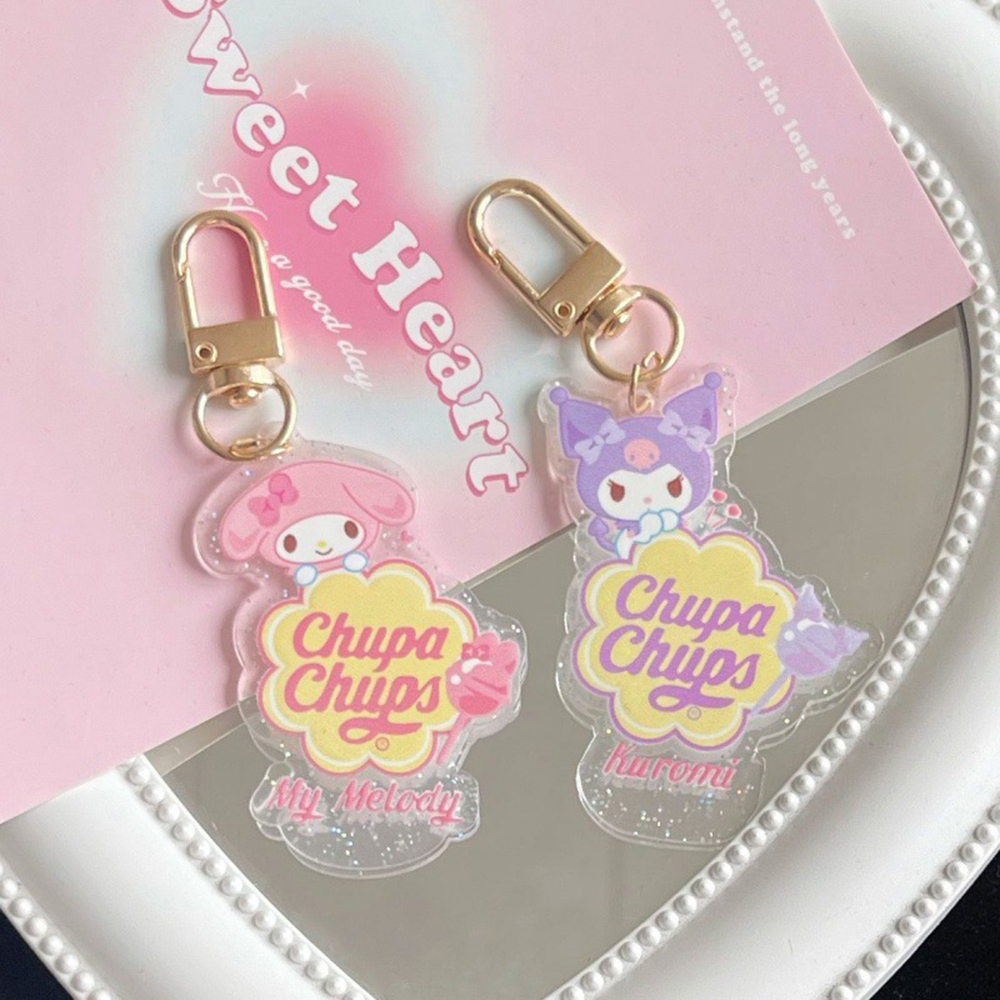 Sanrio Cinnamoroll Kuromi My Melody Hello Kitty Pendent Cartoon Cute Glitter Keychain Anime Gantungan Kunci Akrilik Dekorasi