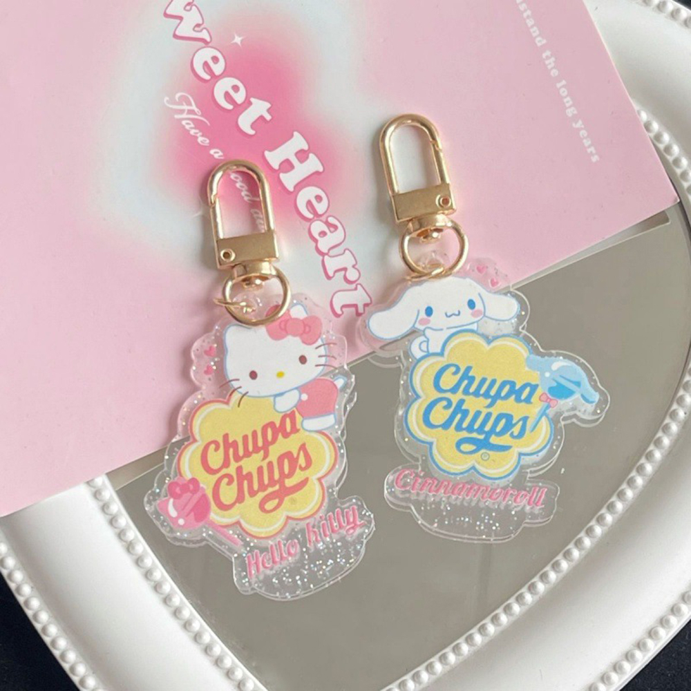 Sanrio Cinnamoroll Kuromi My Melody Hello Kitty Pendent Cartoon Cute Glitter Keychain Anime Gantungan Kunci Akrilik Dekorasi