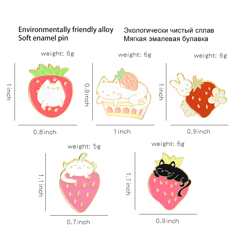 Buah-buahan Lucu Kucing Enamel Pin Strawberry Manis Lemon Bros Lencana Kartun Hewan Kerah Lencana Ransel Perhiasan Hadiah