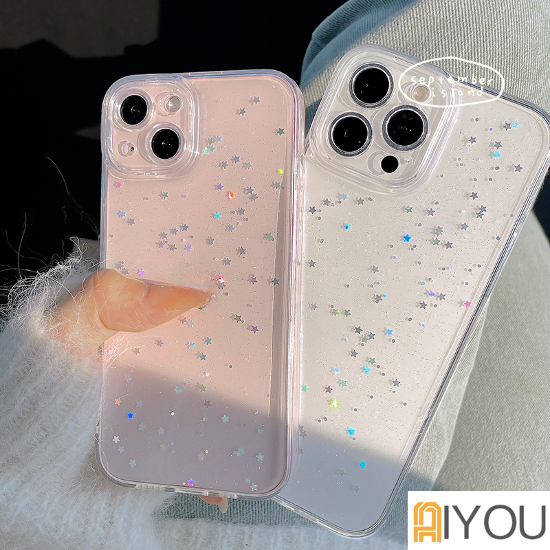 IPHONE Casing Bening Glitter Mewah Untuk Iphone13 14 11 12 Pro 12 X XR XS Max SE 7 8 Plus Cover Silikon Ponsel Transparan Lembut