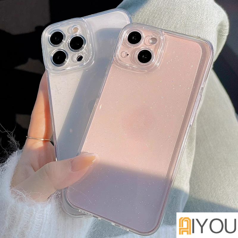 IPHONE Casing Bening Glitter Mewah Untuk Iphone13 14 11 12 Pro 12 X XR XS Max SE 7 8 Plus Cover Silikon Ponsel Transparan Lembut