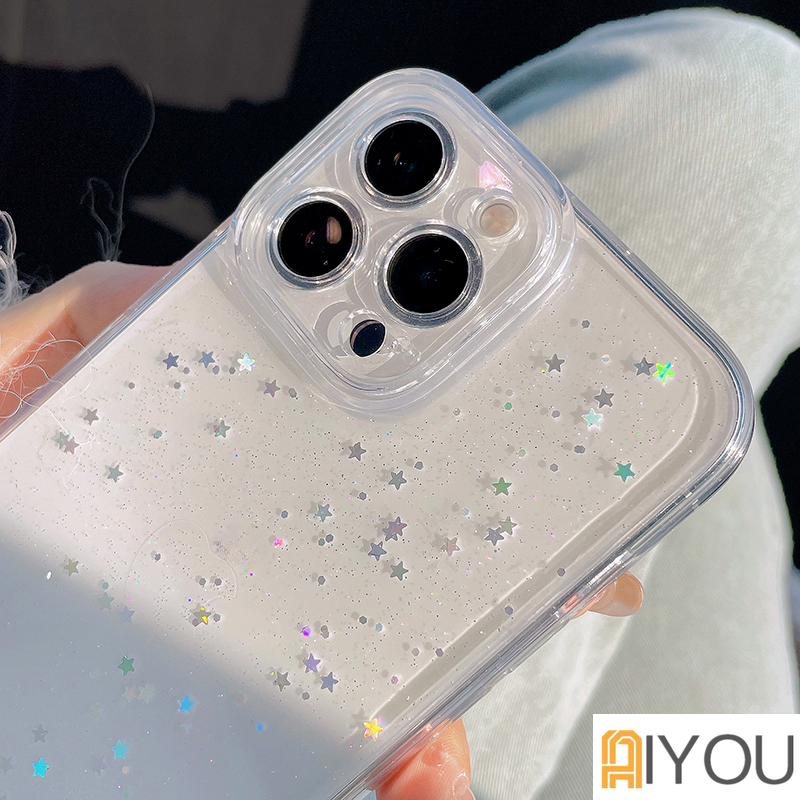 IPHONE Casing Bening Glitter Mewah Untuk Iphone13 14 11 12 Pro 12 X XR XS Max SE 7 8 Plus Cover Silikon Ponsel Transparan Lembut