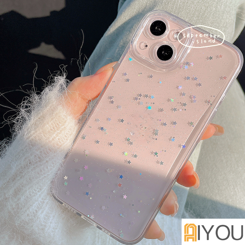 IPHONE Casing Bening Glitter Mewah Untuk Iphone13 14 11 12 Pro 12 X XR XS Max SE 7 8 Plus Cover Silikon Ponsel Transparan Lembut