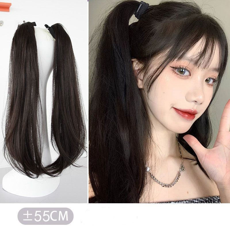 1pcs Y2K 60cm Highlight Lurus Ponytail Wig Untuk Gadis Manis Keren Cosplay Wig Piece Hair Extensions