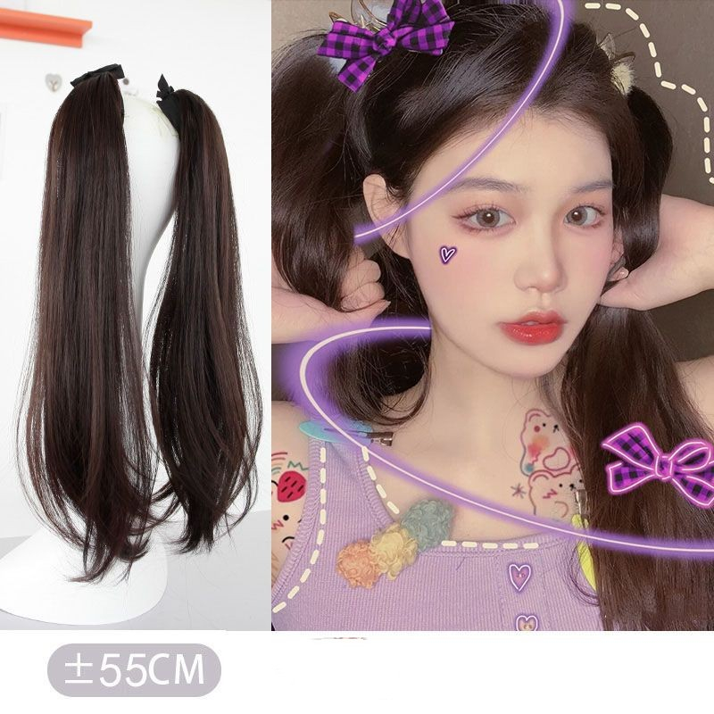 1pcs Y2K 60cm Highlight Lurus Ponytail Wig Untuk Gadis Manis Keren Cosplay Wig Piece Hair Extensions