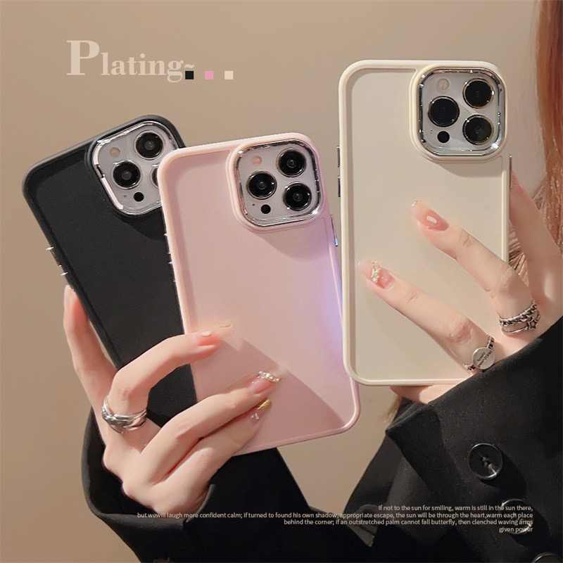 IPHONE Kompatibel Untuk Iphone14 13 12 11 Pro Max X Xr Xs Max7 8 6s 6pus INS Gaya Warna Solid Cincin Lensa Metal 3warna Tersedia Case Pelindung Ponsel