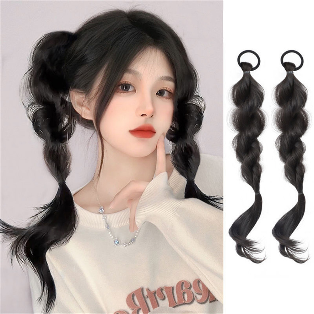 Y2k 1PC woman Natural Long braids Wig double Ponytail twist braids fluffy Wig 45CM Rambut Ekstensi Wig