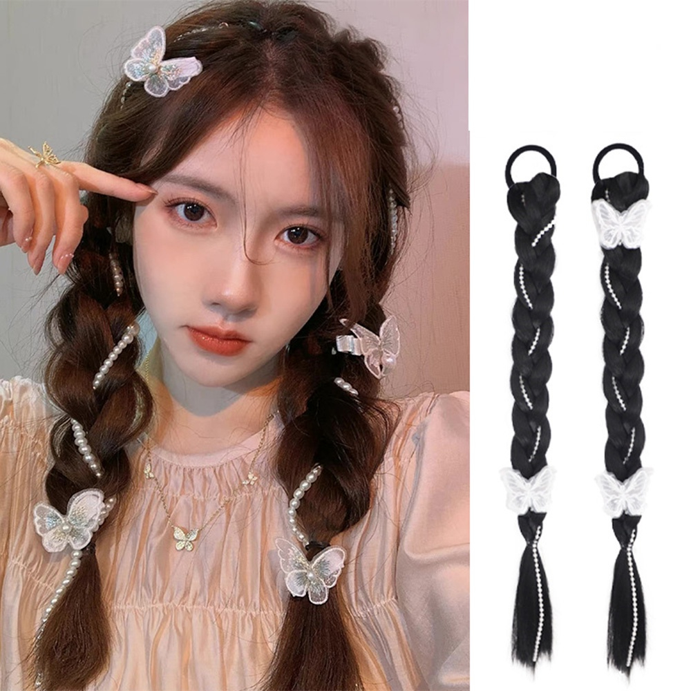 Y2k 1PC woman Natural Long braids Wig double Ponytail twist braids fluffy Wig 45CM Rambut Ekstensi Wig