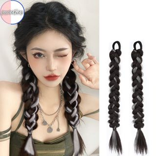 Y2k 1PC woman Natural Long braids Wig double Ponytail twist braids fluffy Wig 45CM Rambut Ekstensi Wig