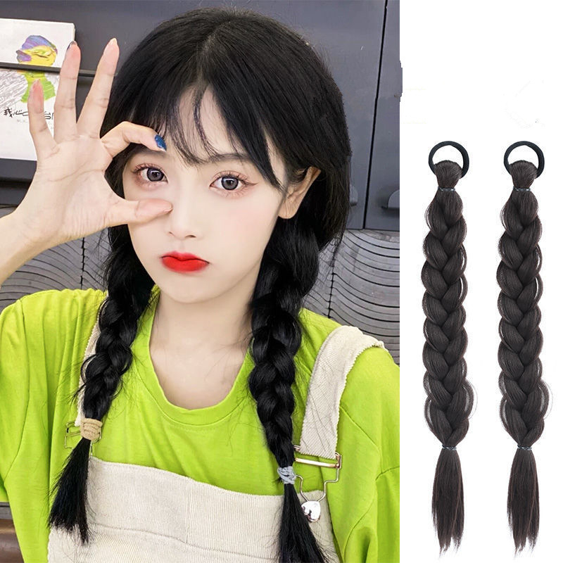 Y2k 1PC woman Natural Long braids Wig double Ponytail twist braids fluffy Wig 45CM Rambut Ekstensi Wig