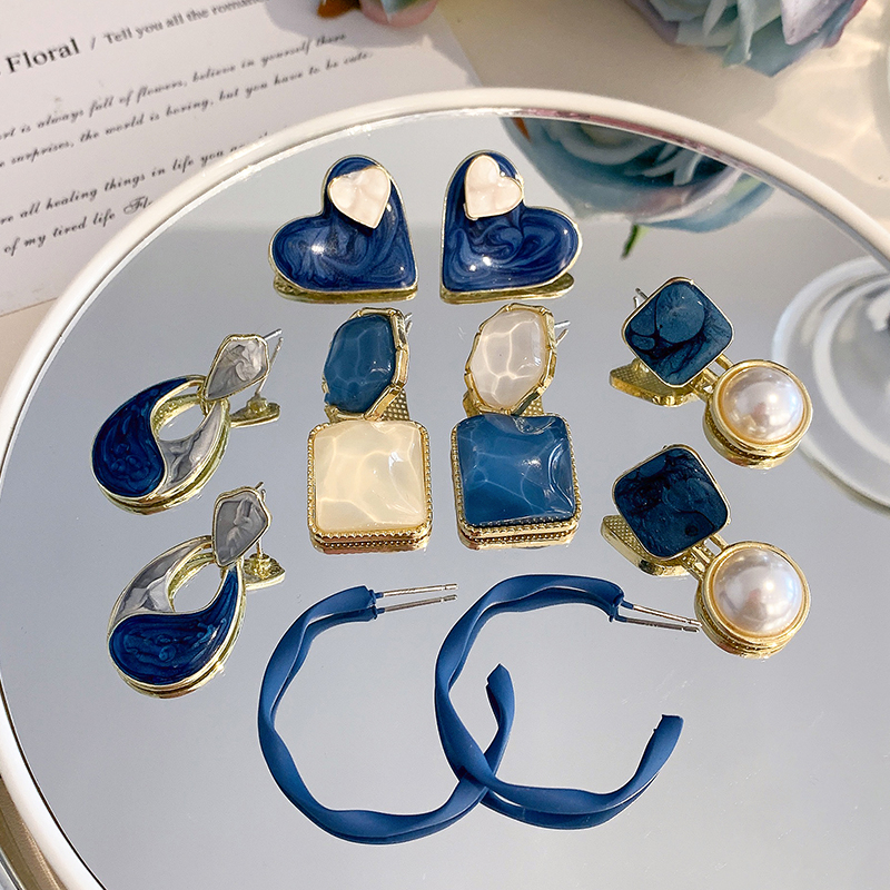 Anting Pejantan Biru, Anting Hati, set Anting, Aksesoris fashion Wanita