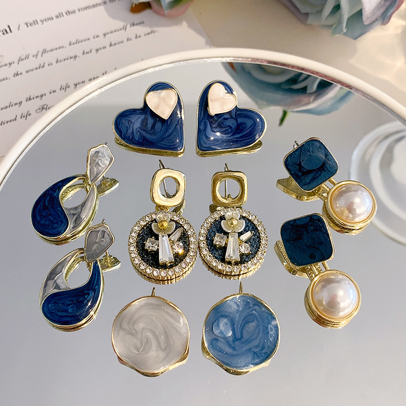 Anting Pejantan Biru, Anting Hati, set Anting, Aksesoris fashion Wanita