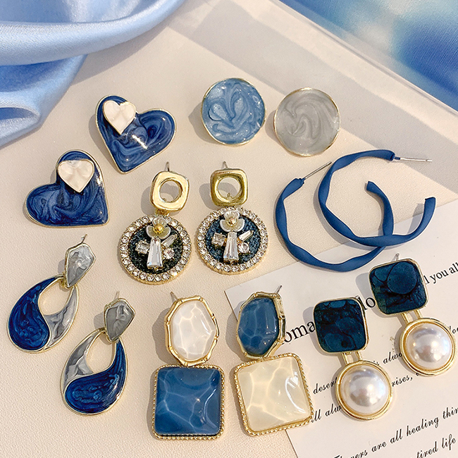 Anting Pejantan Biru, Anting Hati, set Anting, Aksesoris fashion Wanita