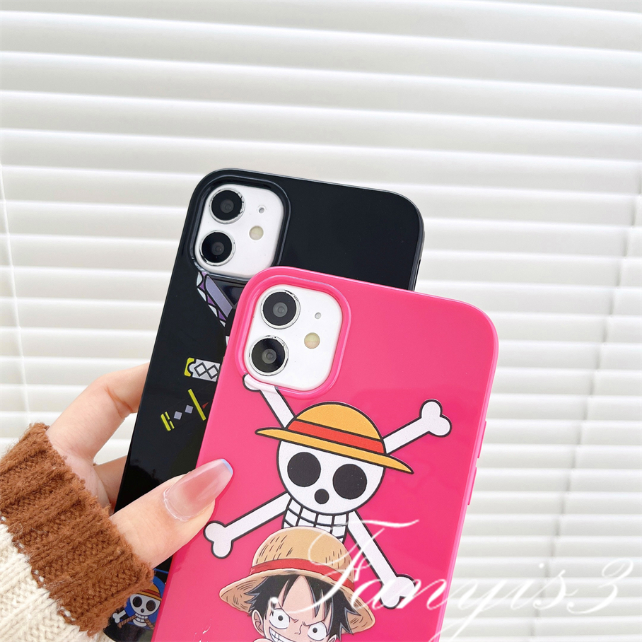 Compatible For iPhone 14 13 12 11 Pro Max X XR Xs Max 8 7 6 6s Plus SE 2020 Kompatibel Untuk Kepribadian Skeleton One Piece Permukaan Glossy Phone Case TPU Silikon Lembut Cover Pelindung