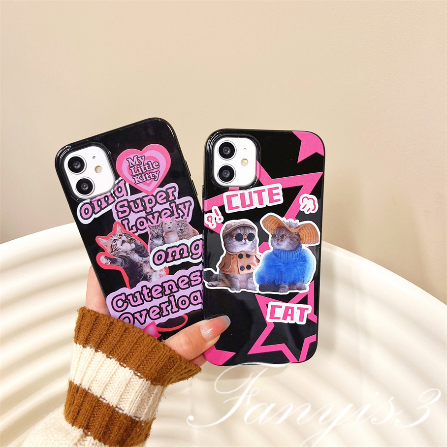 Compatible For iPhone 14 13 12 11 Pro Max X XR Xs Max 8 7 6 6s Plus SE 2020 Kompatibel Untuk Poster Kucing Super Cute Indah Permukaan Glossy Casing Ponsel TPU Silikon Lembut Cover Pelindung