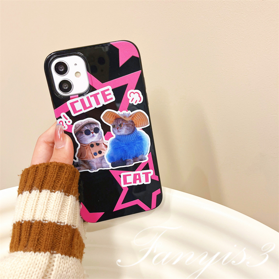 Compatible For iPhone 14 13 12 11 Pro Max X XR Xs Max 8 7 6 6s Plus SE 2020 Kompatibel Untuk Poster Kucing Super Cute Indah Permukaan Glossy Casing Ponsel TPU Silikon Lembut Cover Pelindung