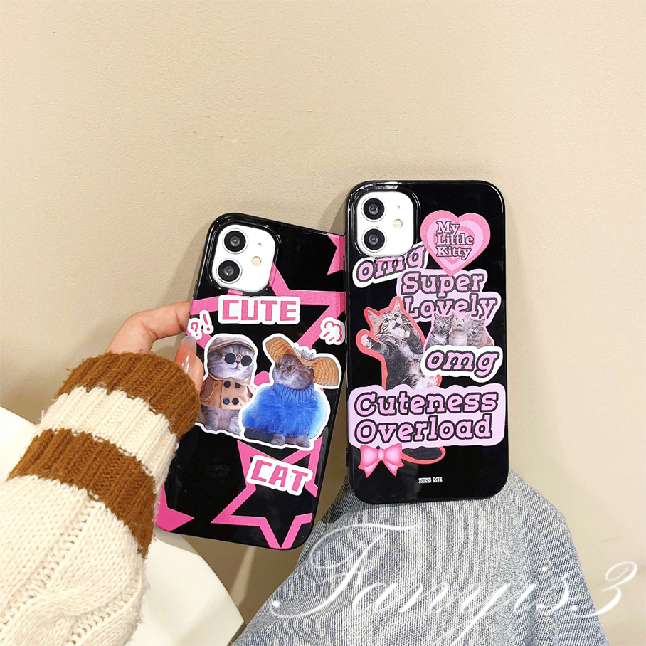 Compatible For iPhone 14 13 12 11 Pro Max X XR Xs Max 8 7 6 6s Plus SE 2020 Kompatibel Untuk Poster Kucing Super Cute Indah Permukaan Glossy Casing Ponsel TPU Silikon Lembut Cover Pelindung