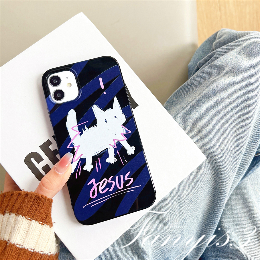 Compatible For iPhone 14 13 12 11 Pro Max X XR Xs Max 8 7 6 6s Plus SE 2020 Kompatibel Untuk Kucing Goreng Lucu Hitam Permukaan Glossy Casing Ponsel TPU Silikon Lembut Cover Pelindung